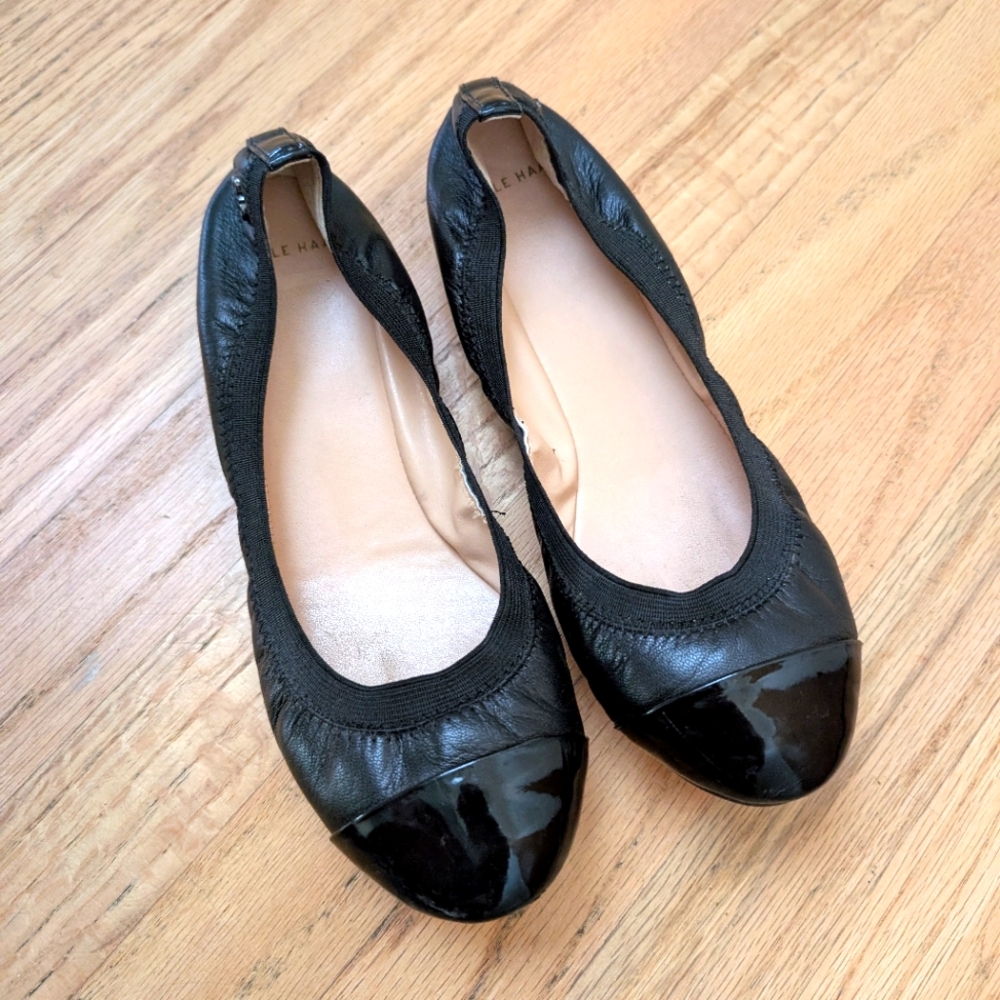 { Cole Haan } Black Cap Toe Leather Ballet Flats